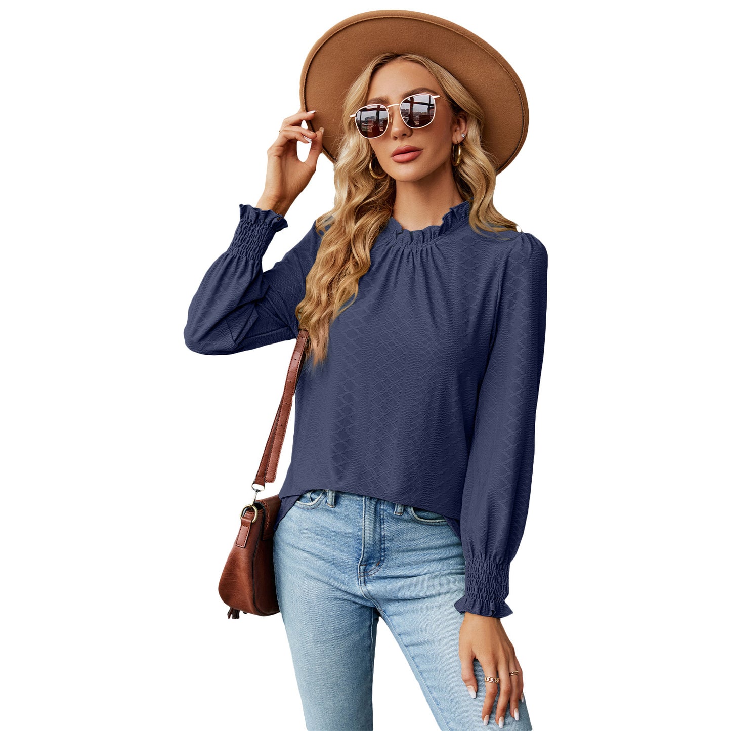 Women's Lace Collar Lantern Sleeve Loose Pleated T-shirt