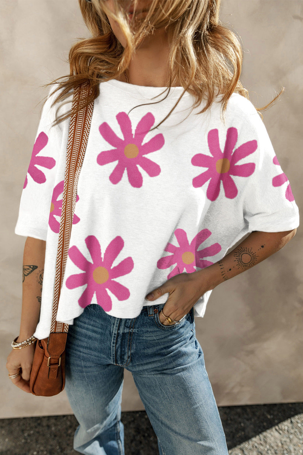 Female Chrysanthemum Printed Casual Short Sleeves