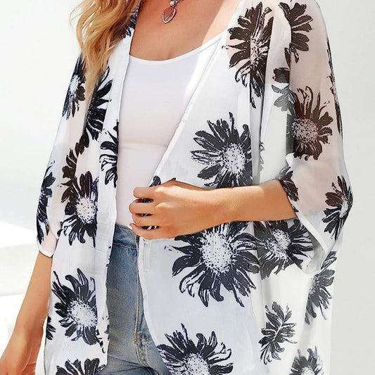 New Beach Bikini Sun Protective Blouse Vacation Chiffon Printed Cardigan