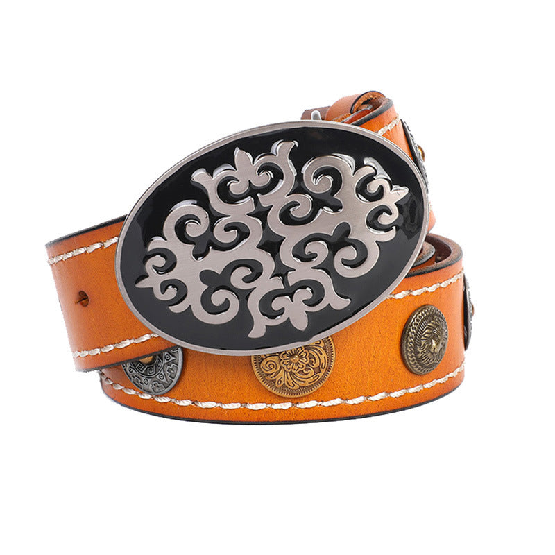 Leather Belt With Smooth Buckle For Men's Belt