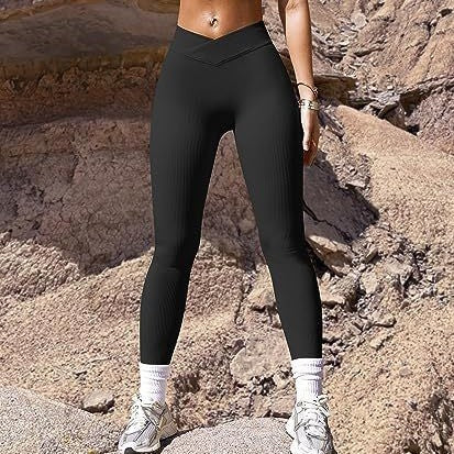 Rib High Waist Cross Sports Bottoming Casual Trousers