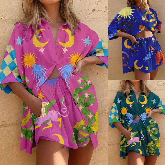 Women's Printed Shorts Short Sleeve Fashion Suit