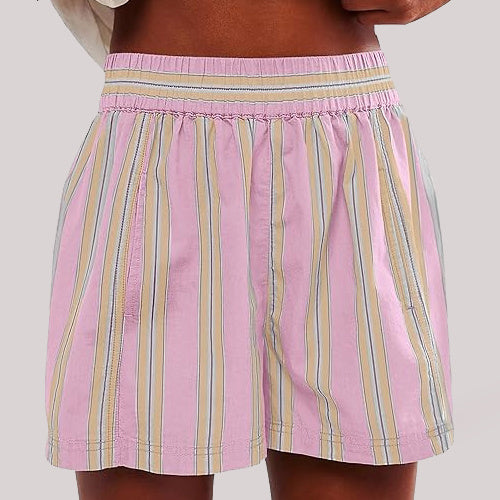 Y2K Stripe Print Shorts Summer Fashion Elastic Beach Pants With Pockets Womens Clothing