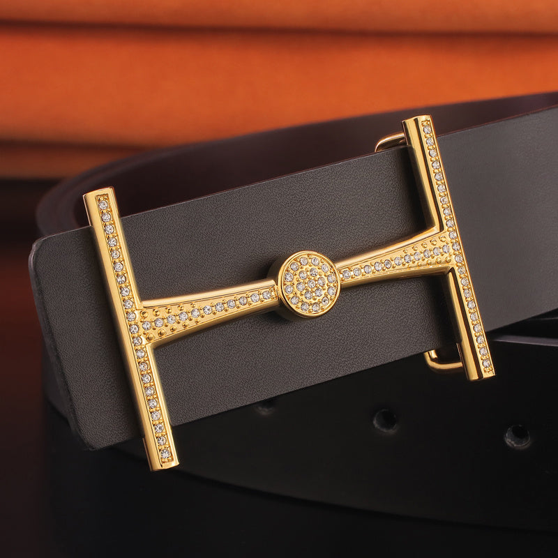 Men's Leather Smooth Buckle Simple Youth Belt