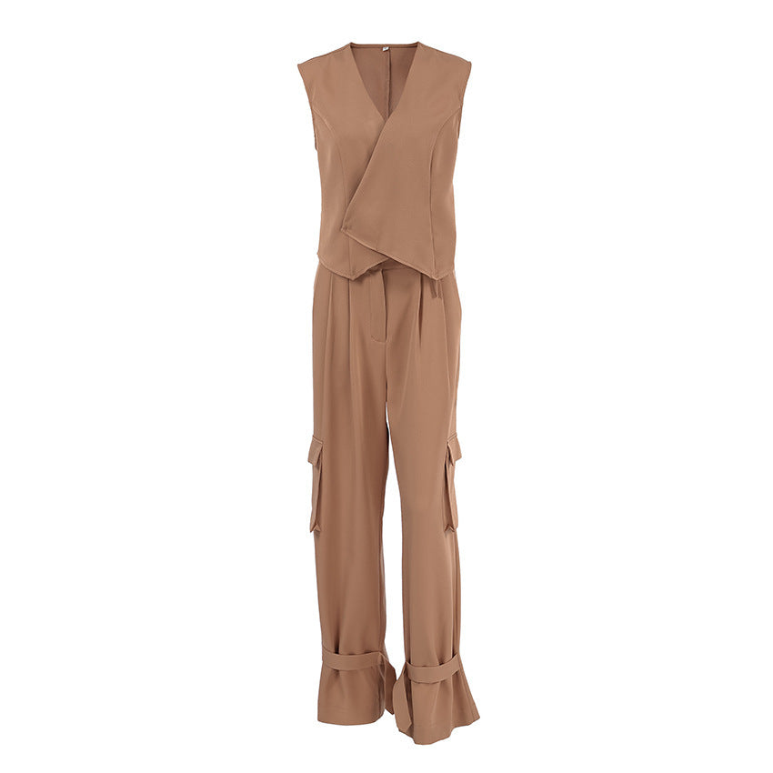 Women's Two-piece Asymmetric Vest Overalls