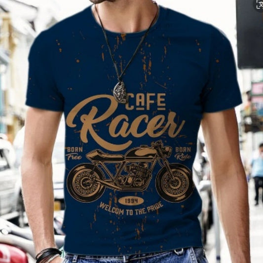 Men's Personalized Trendy 3D Street Motorcycle Digital Printed Short-sleeved T-shirt