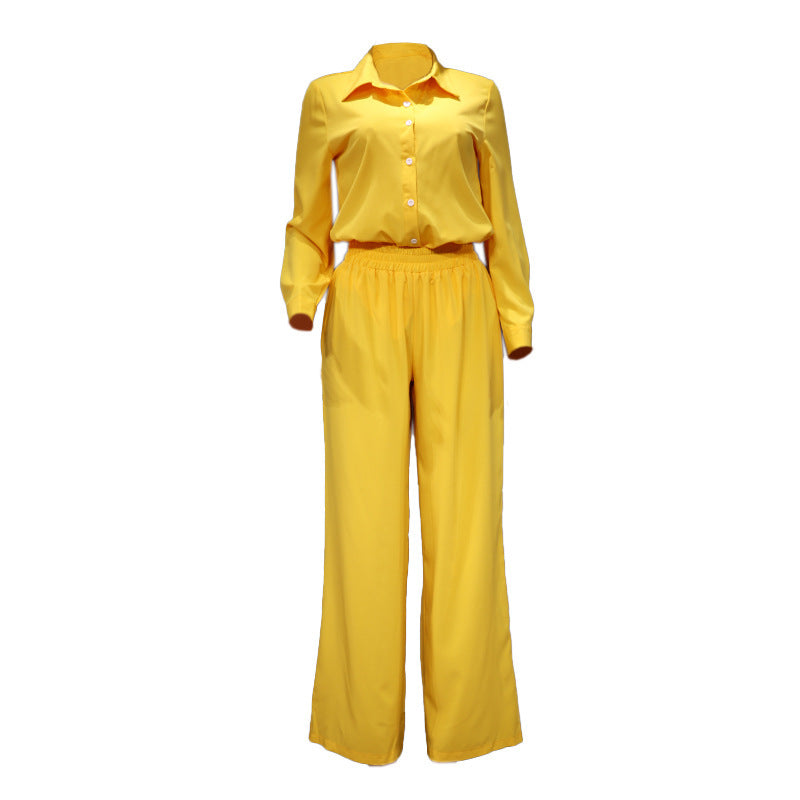 Women's Autumn And Winter Fashion Solid Color Shirt And Pants Set