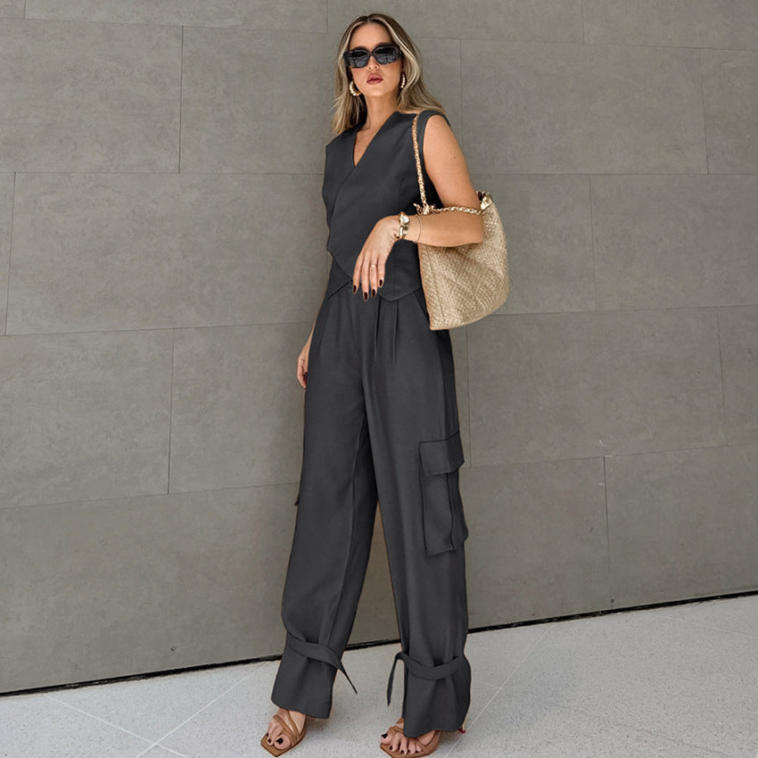 Women's Two-piece Asymmetric Vest Overalls