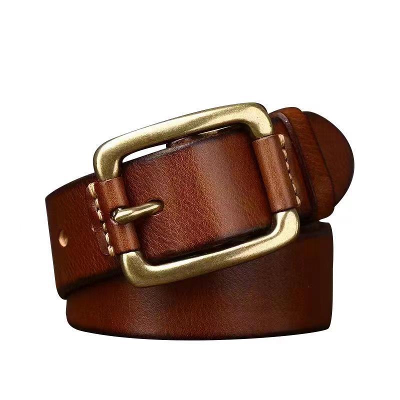 Men's Simple Fashion First Layer Cowhide Retro Brass Buckle Belt