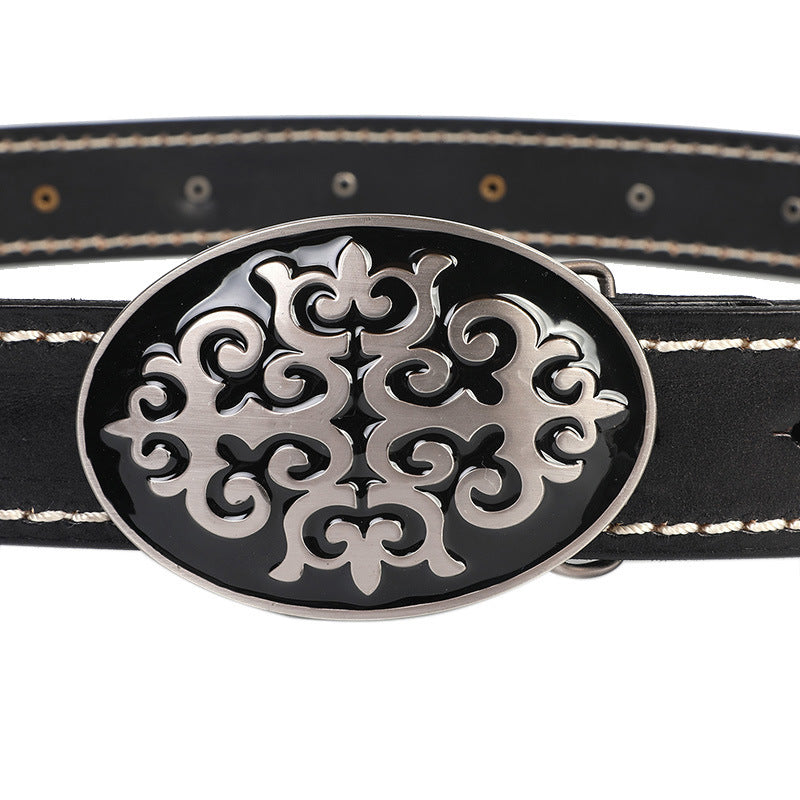 Leather Belt With Smooth Buckle For Men's Belt
