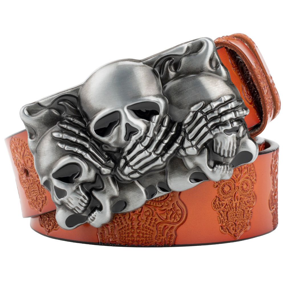 Skull Head Embossed With Two-story Bull's Head Belt