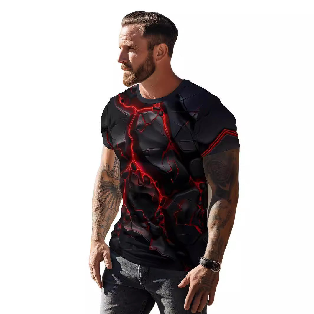 European And American 3D Printing Crack Loose Men's Clothing T-shirt