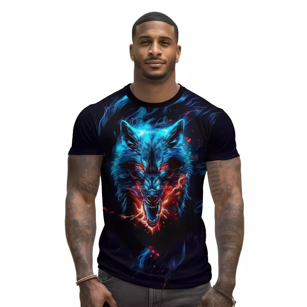 European And American 3D Printing Wolf Loose Men's Short-sleeved T-shirt