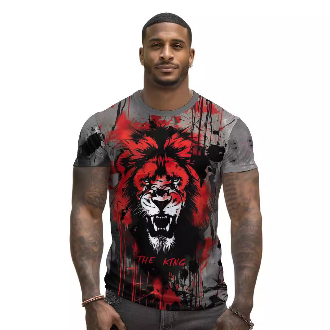 European And American 3D Printed Lion Loose Men's Clothing T-shirt