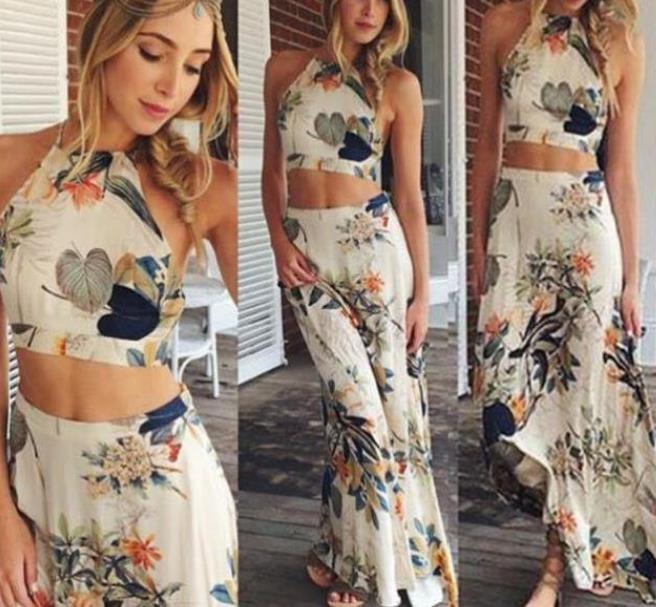 Band Printed Half Body Wrapped Chest Long Skirt Set