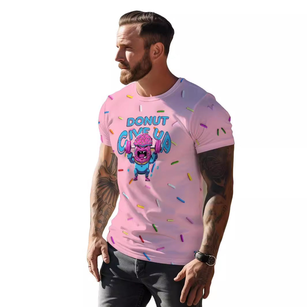 European And American 3D Printed Weightlifting Donut Loose Men's Clothing T-shirt
