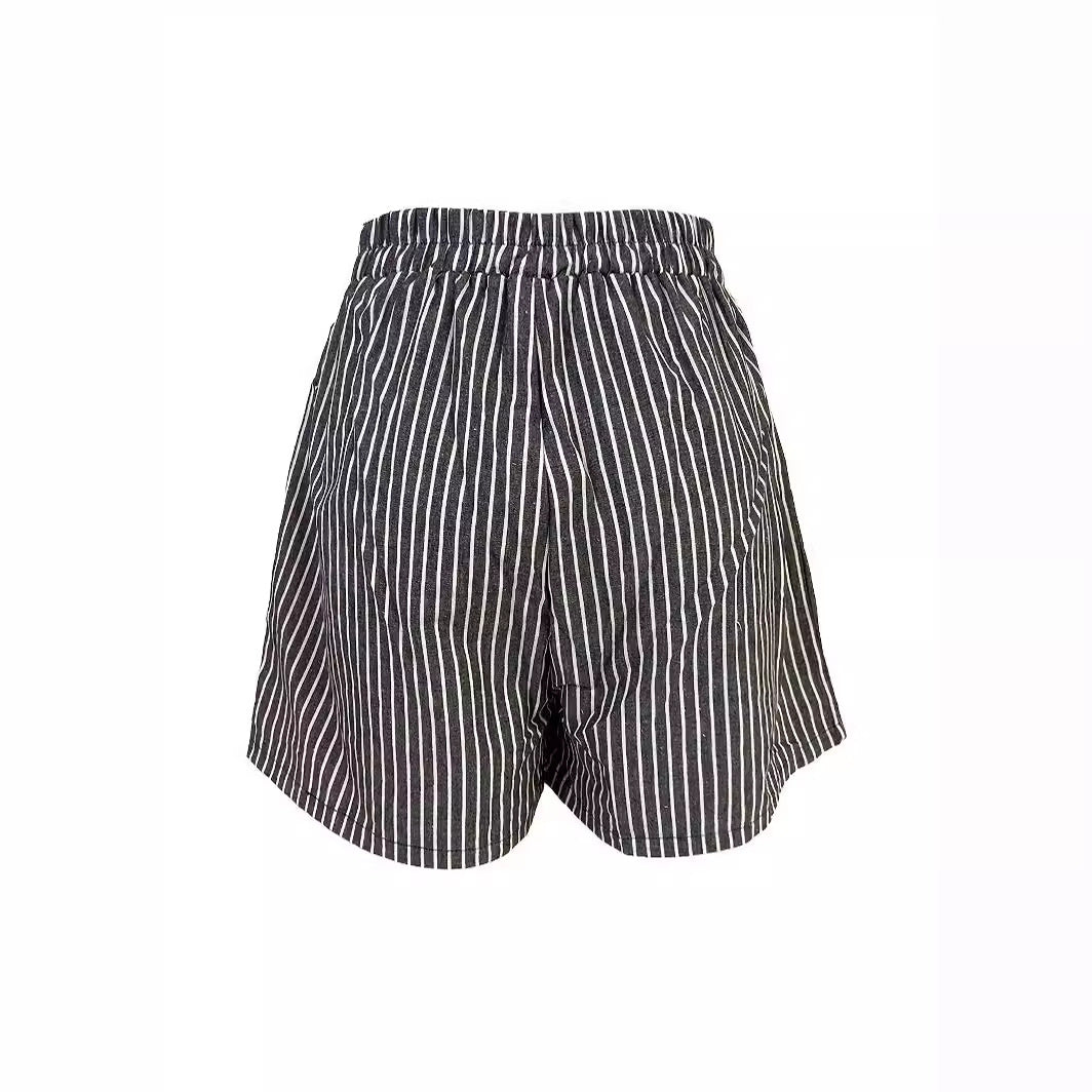 Women's Casual Cotton And Linen Stripes Shorts