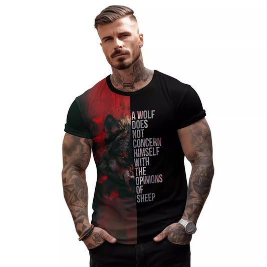 European And American 3D Printed Wolf Loose Men's Clothing T-shirt