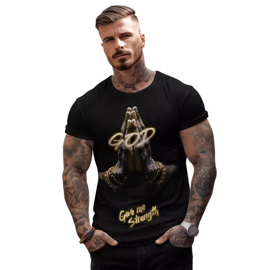 European And American 3D Printed GOD Loose Men's Clothing T-shirt