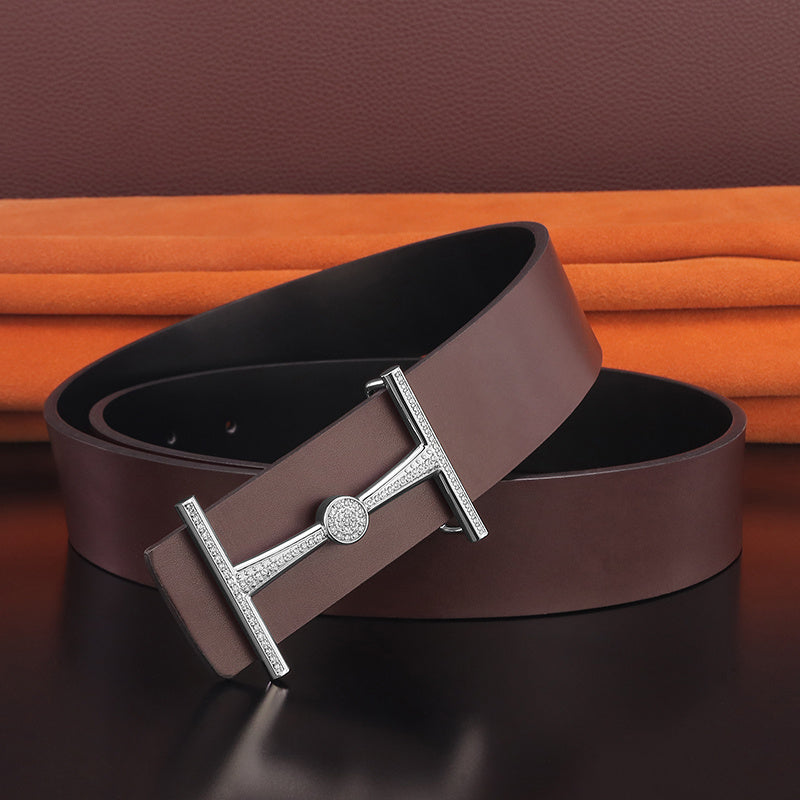 Men's Leather Smooth Buckle Simple Youth Belt