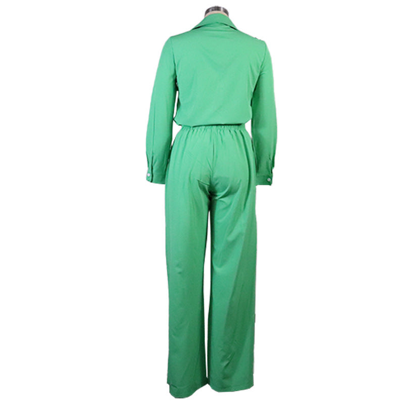 Women's Autumn And Winter Fashion Solid Color Shirt And Pants Set