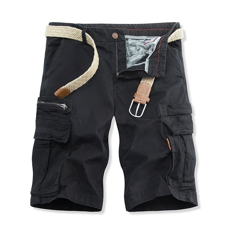 Washed Solid Color Multi-pocket Slacks Cotton Five-point Sports Men's Pants