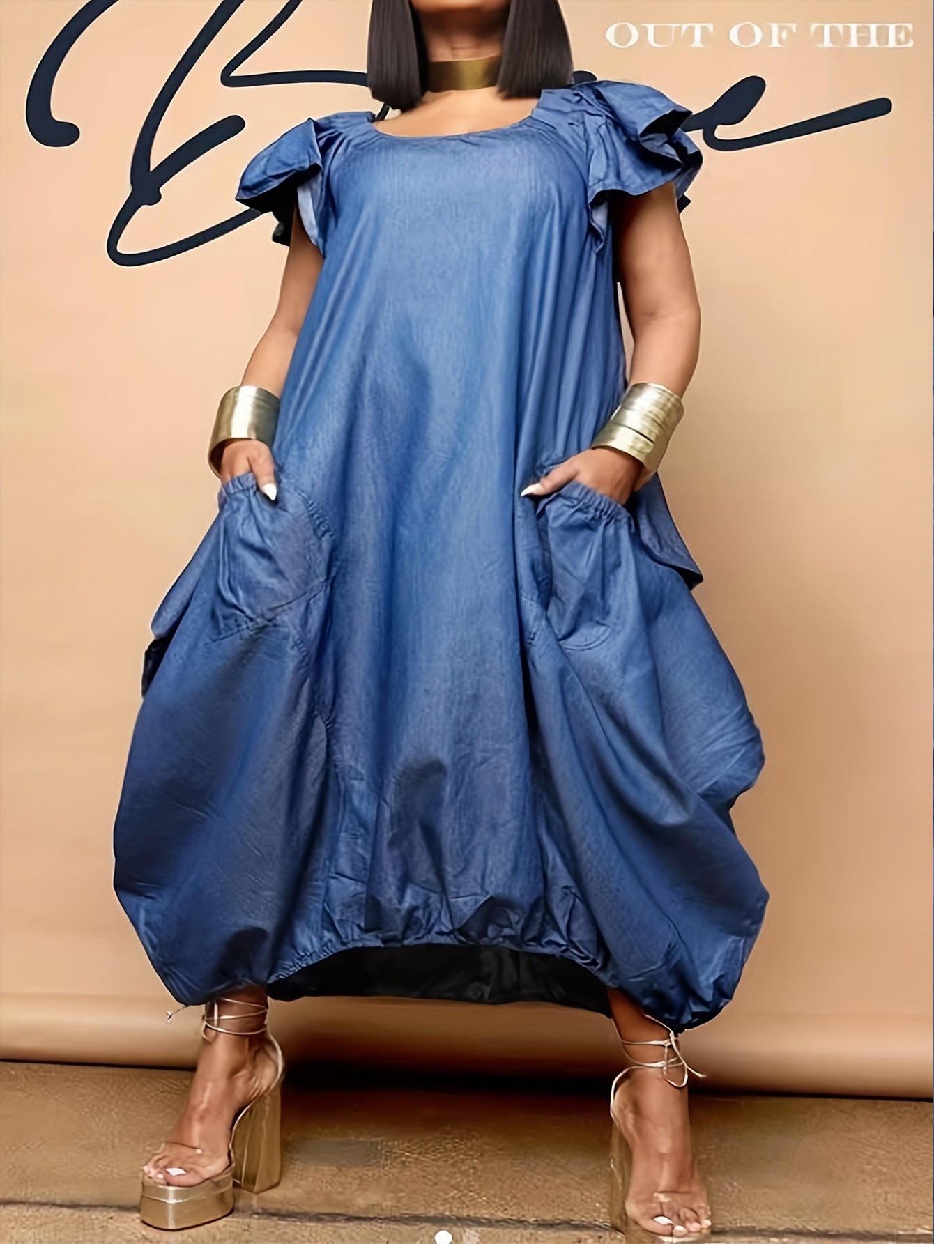 Denim Fabric Fashion Solid Color Dress